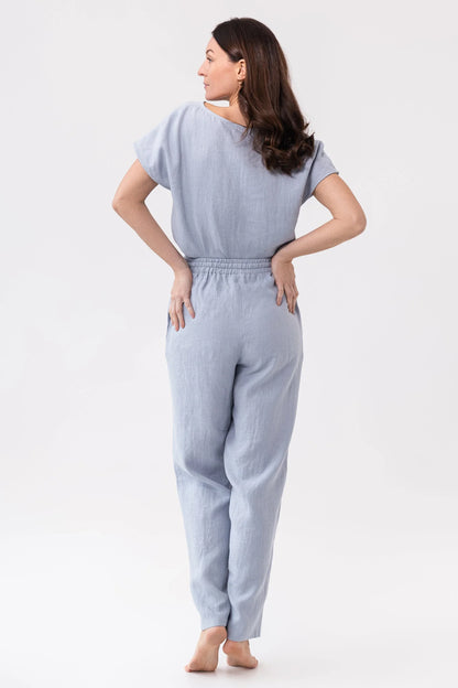 Ice Blue linen / Natural Linen Pajama set / Linen loungewear / Linen - Which Mark