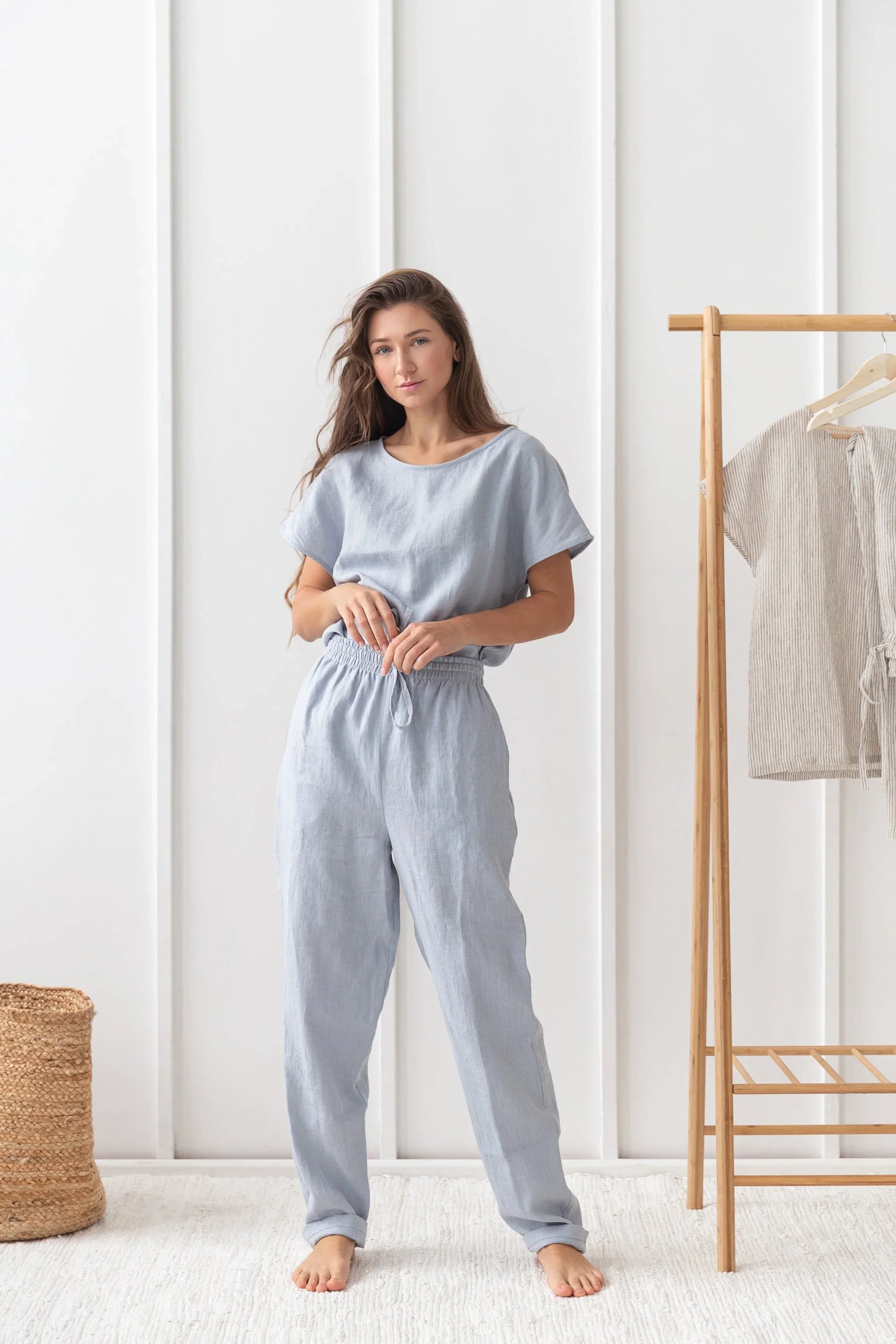 Ice Blue linen / Natural Linen Pajama set / Linen loungewear / Linen - Which Mark