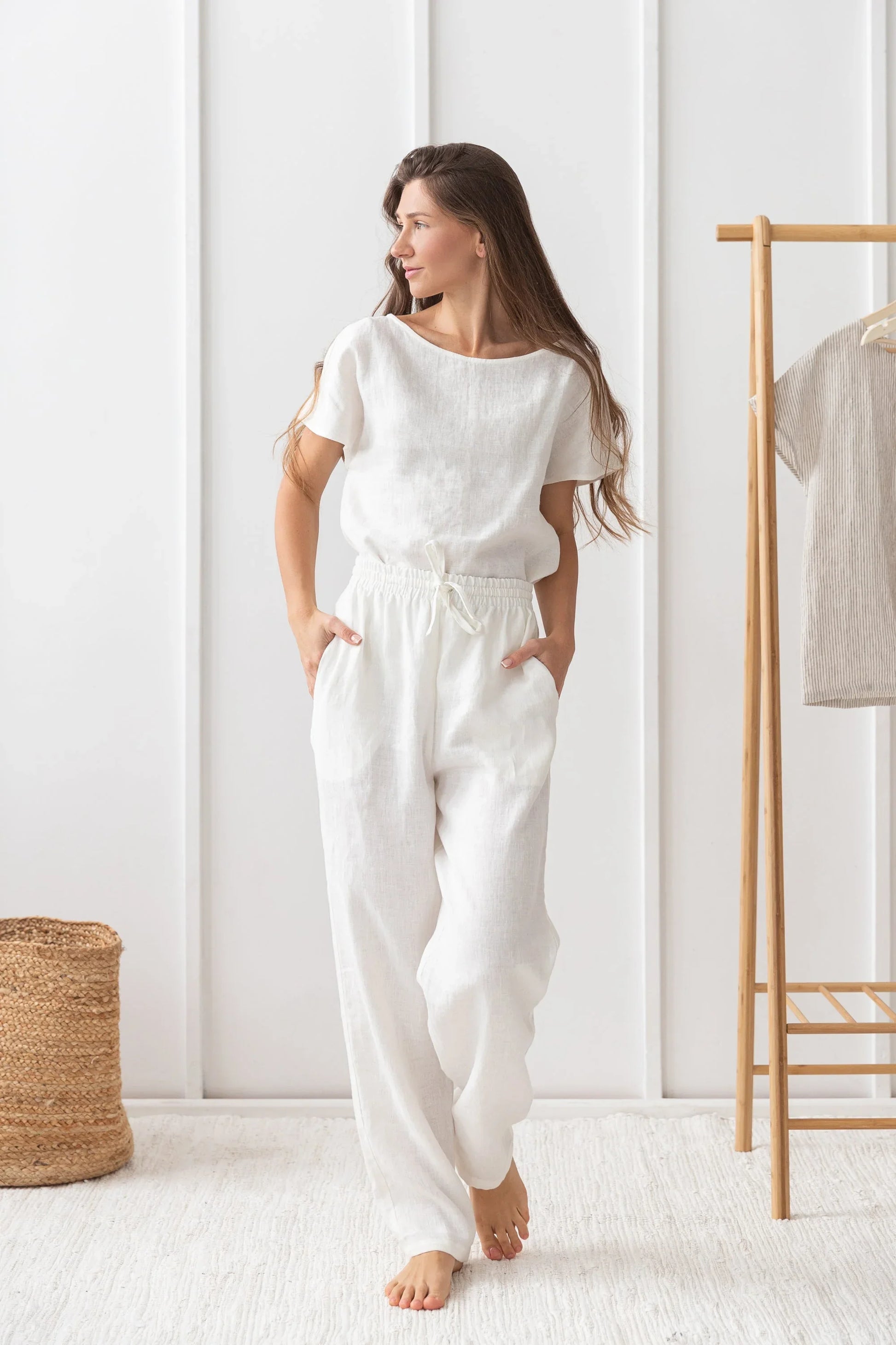 White linen / Natural Linen Pajama set / Linen loungewear / Linen - Which Mark