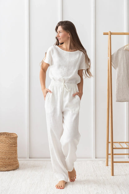 White linen / Natural Linen Pajama set / Linen loungewear / Linen - Which Mark