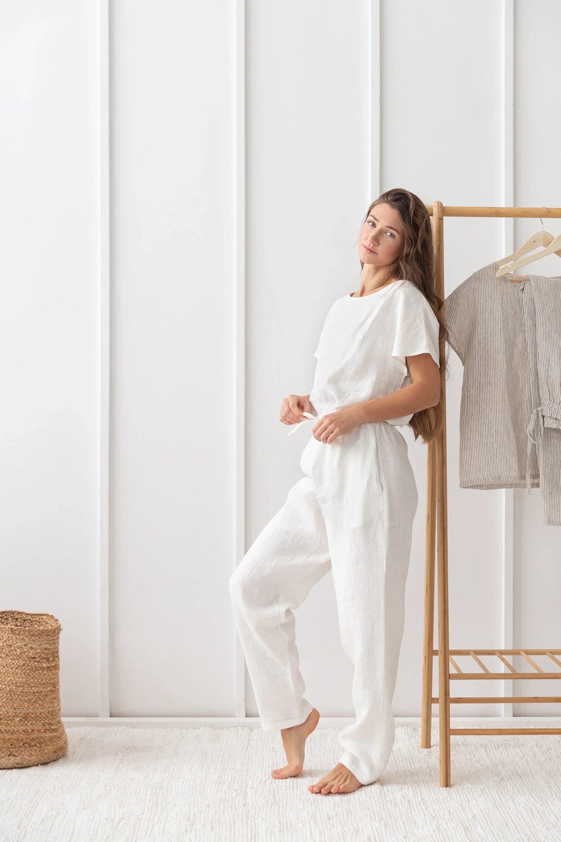 White linen / Natural Linen Pajama set / Linen loungewear / Linen - Which Mark