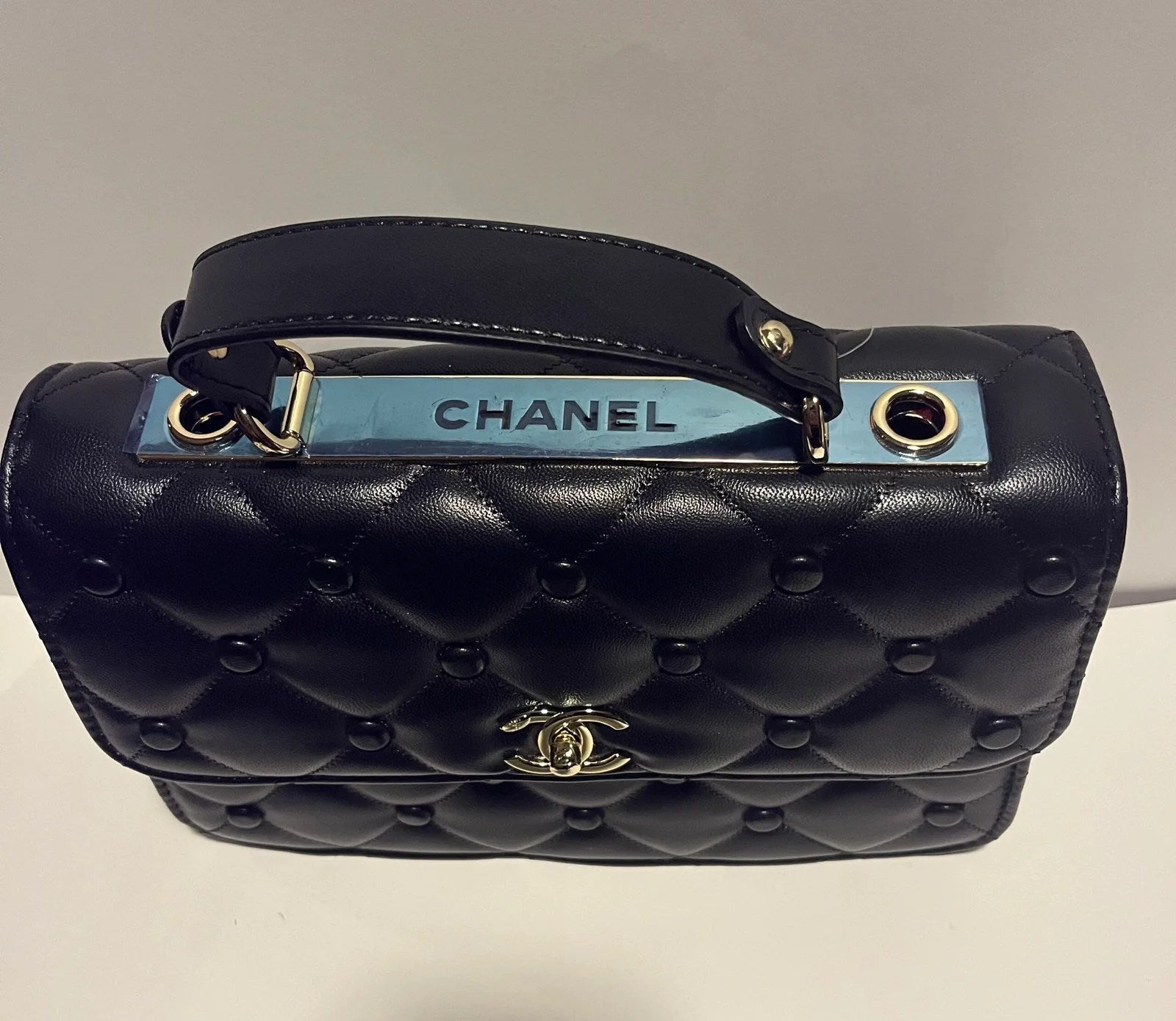Classic Flap with Top Handle Black Cross Body Bag - Which Mark