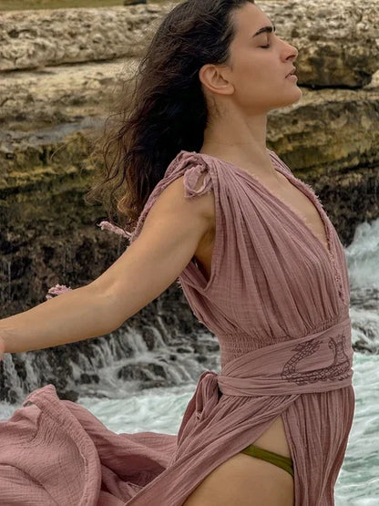 Helen Organic Cotton Goddess Side Slit Dress - Which Mark