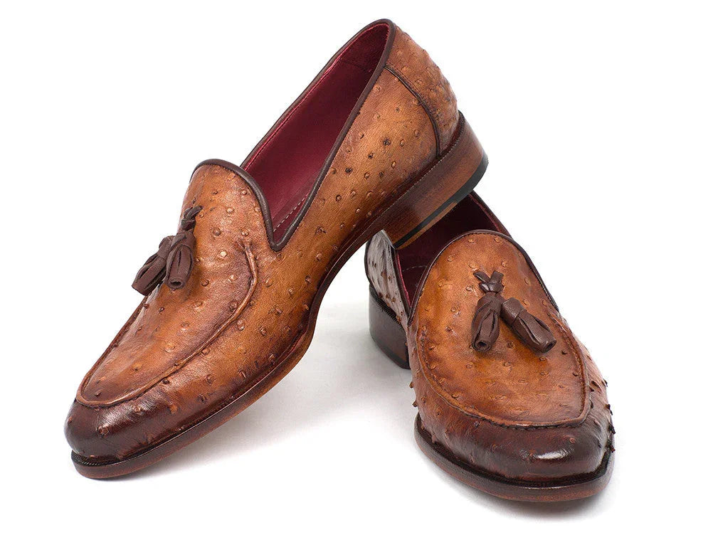 Paul Parkman Camel Brown Genuine Ostrich Tassel Loafers (ID#OST834CML) - Which Mark
