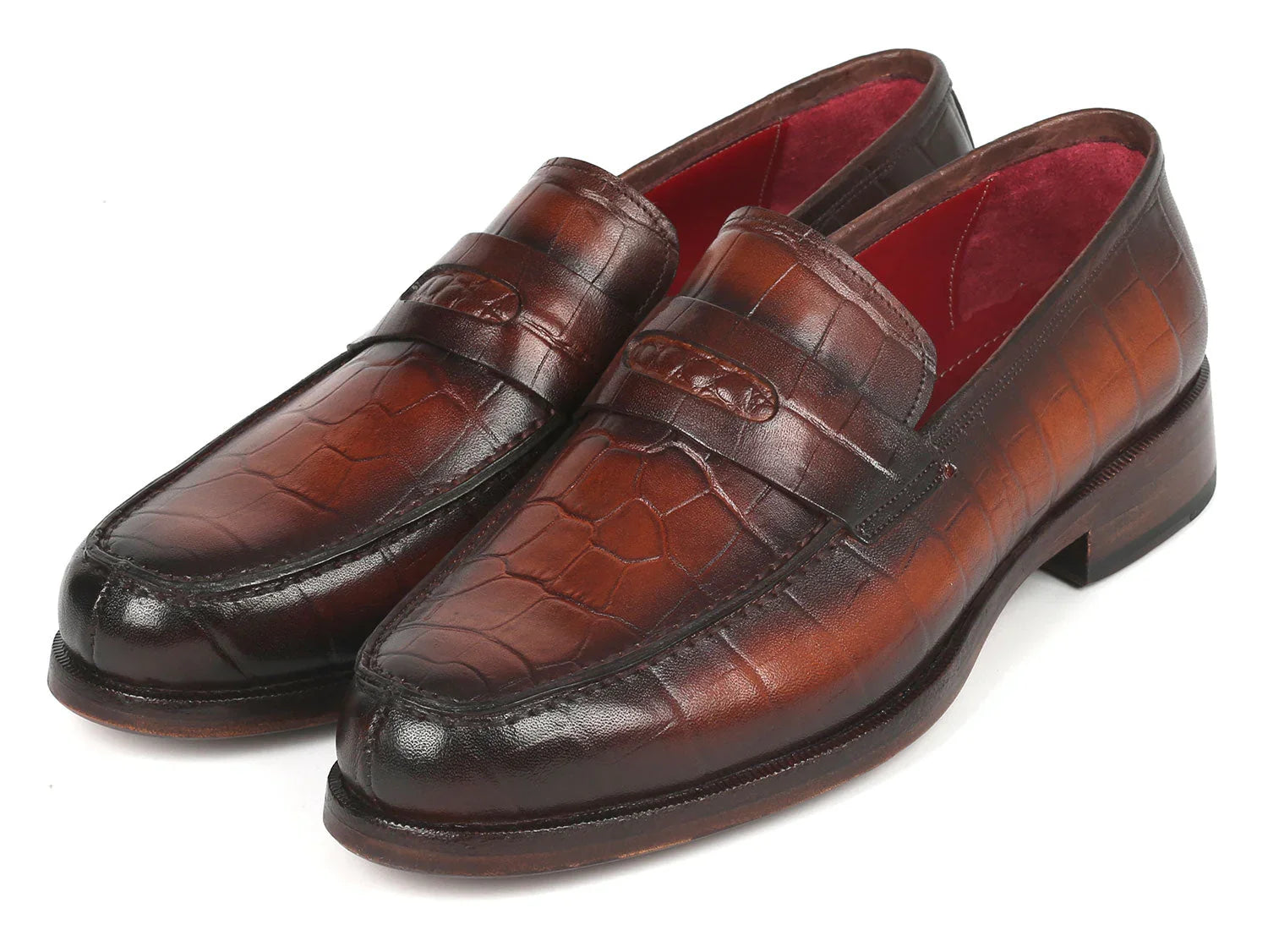 Paul Parkman Brown Crocodile Embossed Calfskin Penny Loafers - Which Mark
