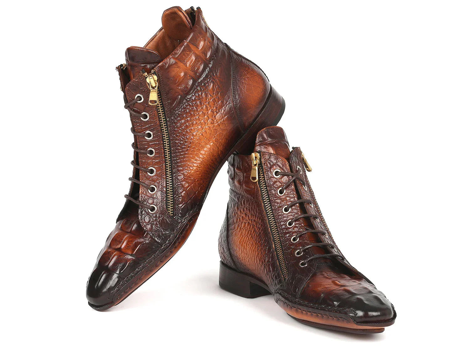 Paul Parkman Crocodile Textured Calfskin Handmade Zipper Boots - Which Mark