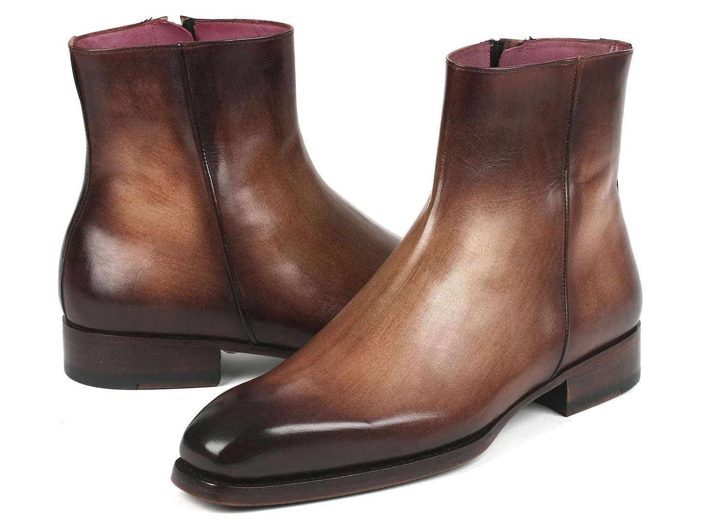 Paul Parkman Brown Burnished Side Zipper Boots Goodyear Welted - Which Mark