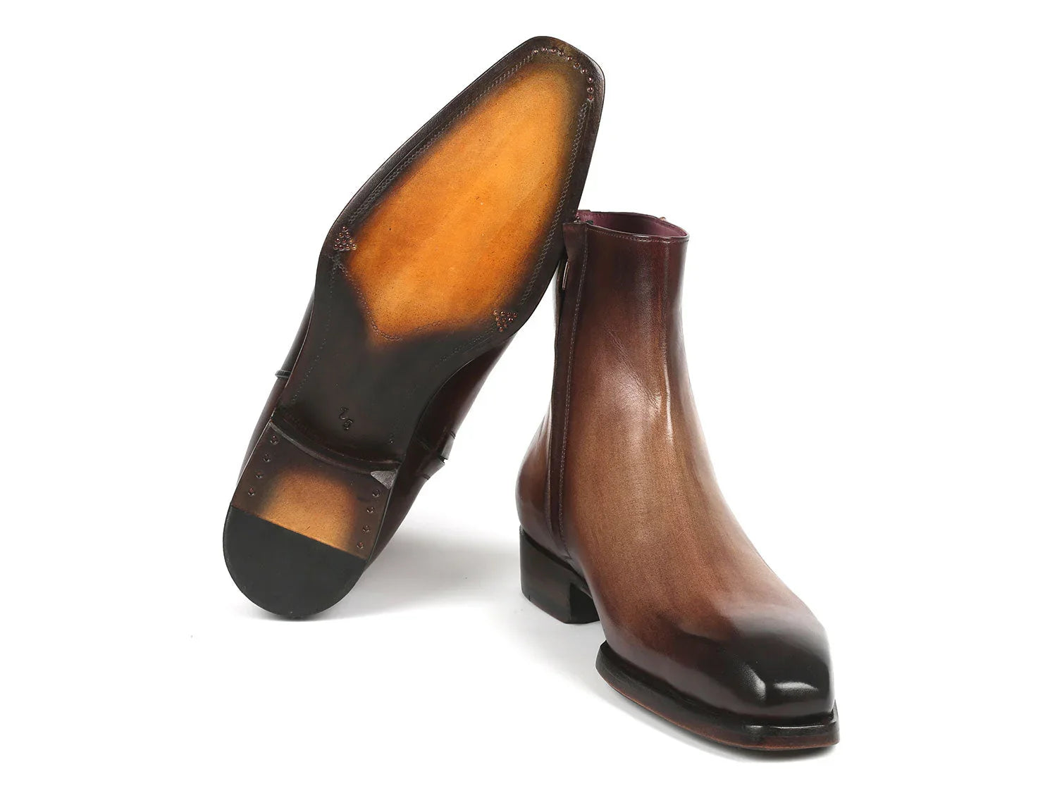 Paul Parkman Brown Burnished Side Zipper Boots Goodyear Welted - Which Mark