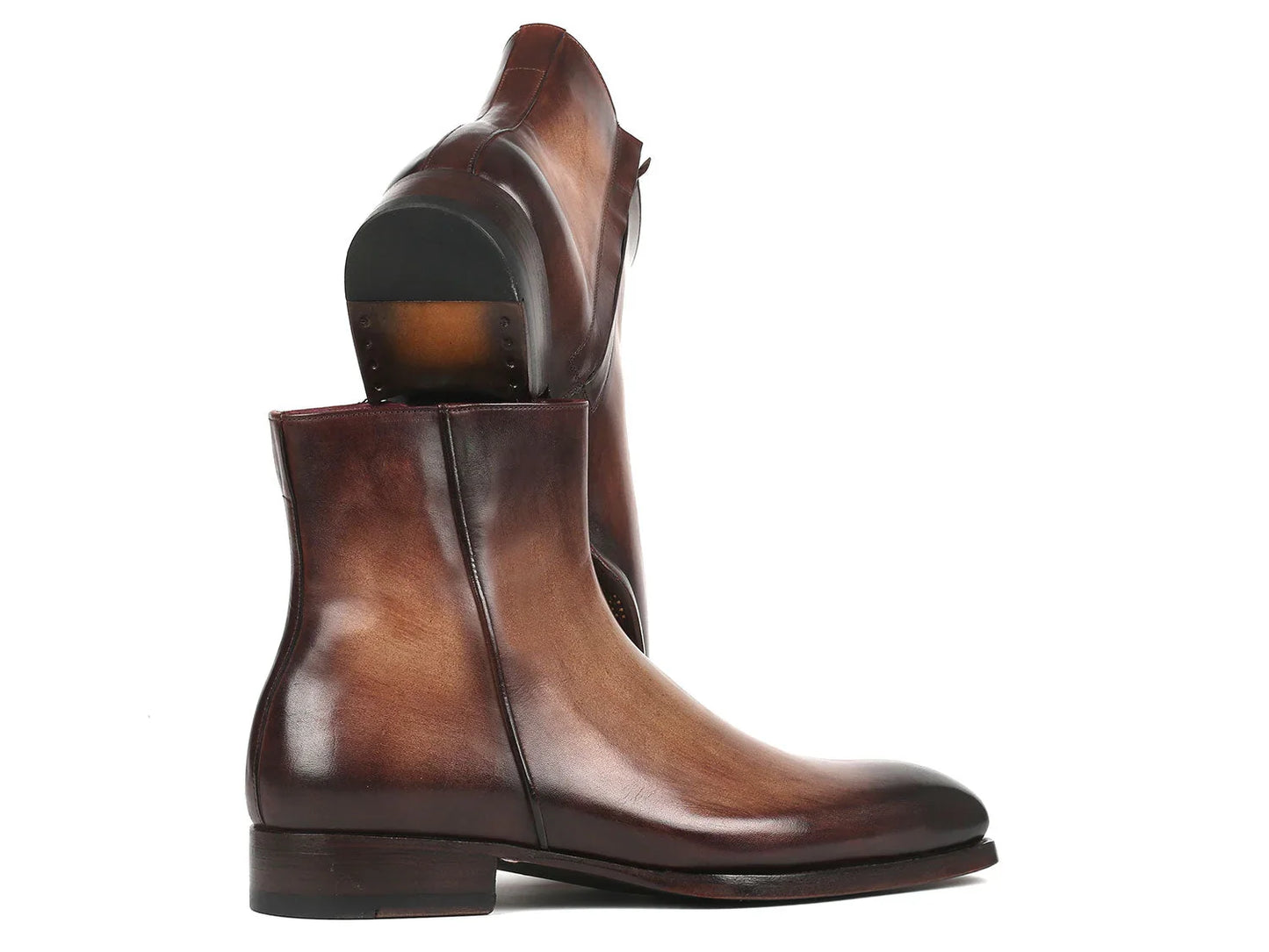 Paul Parkman Brown Burnished Side Zipper Boots Goodyear Welted - Which Mark