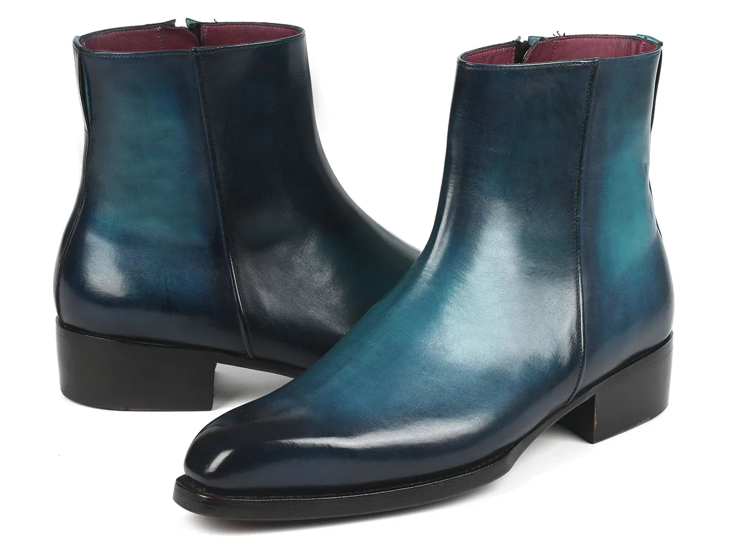 Paul Parkman Blue Burnished Side Zipper Boots Goodyear Welted - Which Mark