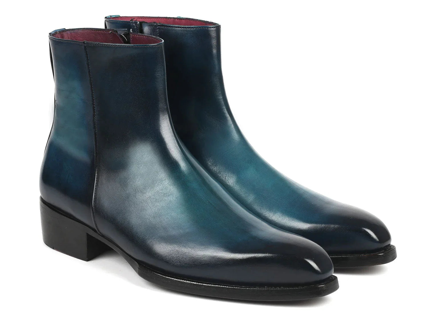 Paul Parkman Blue Burnished Side Zipper Boots Goodyear Welted - Which Mark