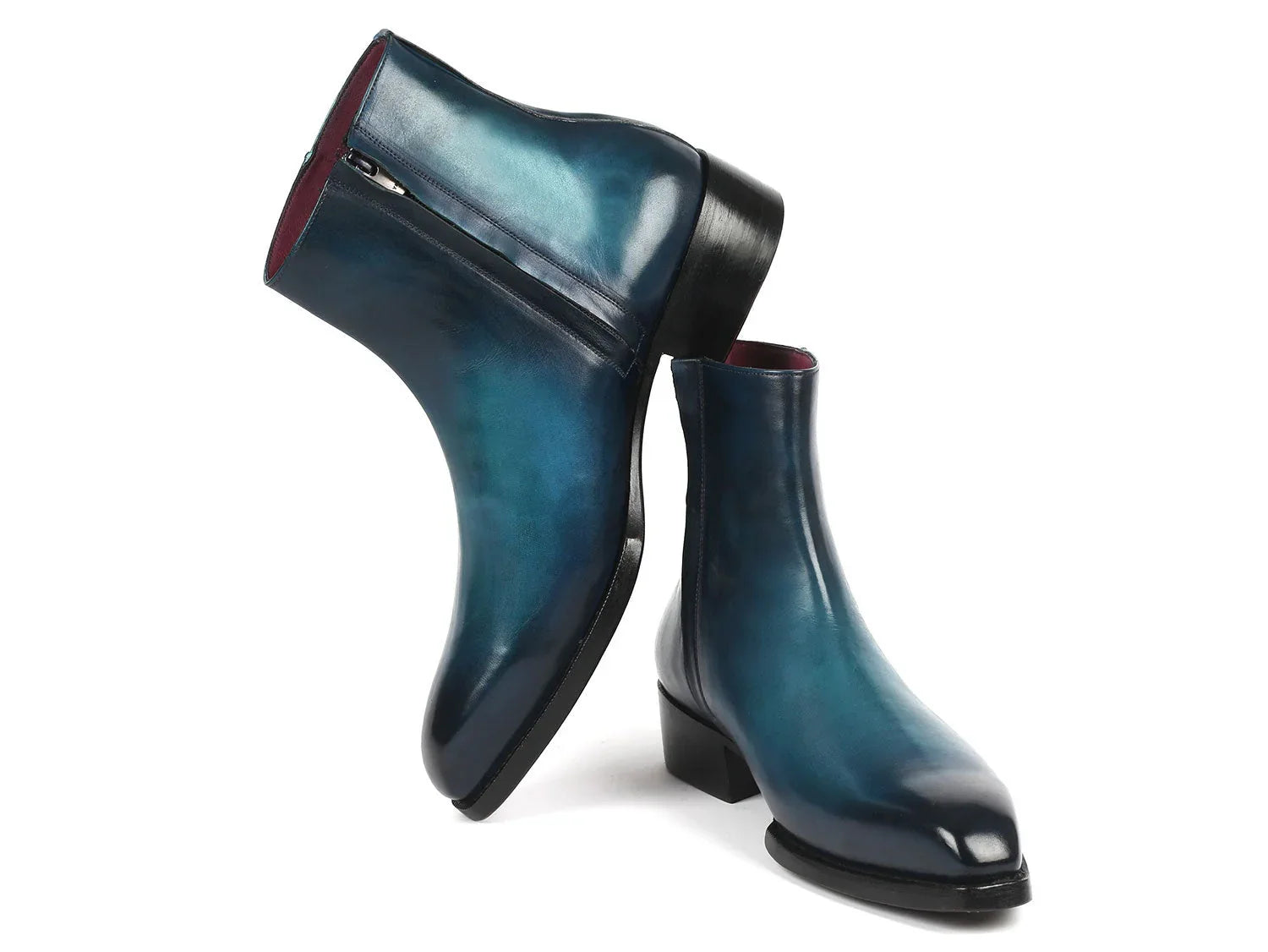 Paul Parkman Blue Burnished Side Zipper Boots Goodyear Welted - Which Mark