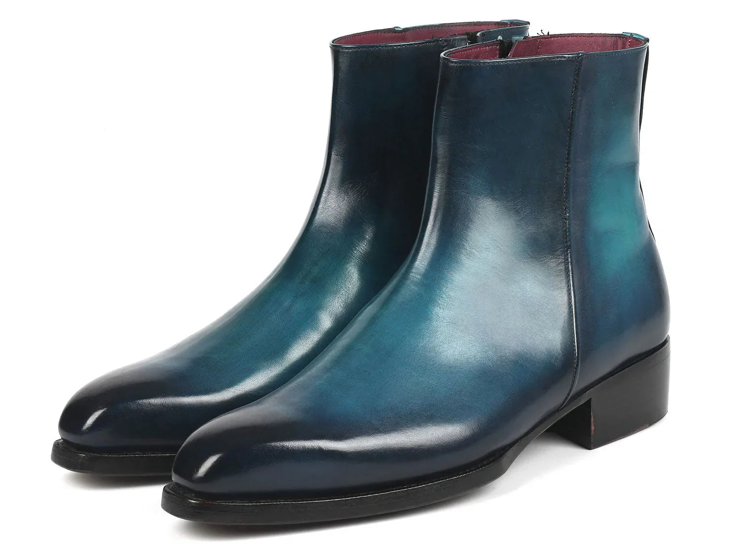 Paul Parkman Blue Burnished Side Zipper Boots Goodyear Welted - Which Mark