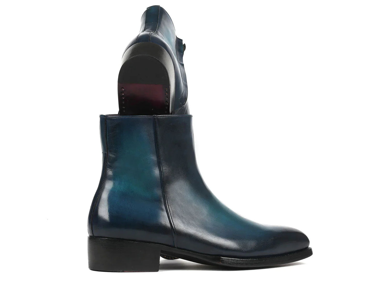 Paul Parkman Blue Burnished Side Zipper Boots Goodyear Welted - Which Mark
