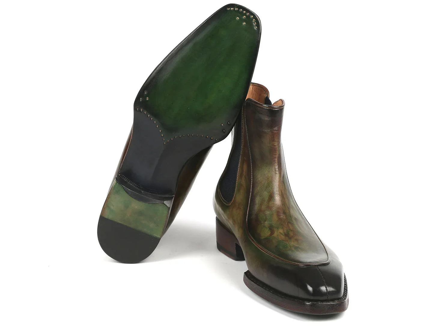 Paul Parkman Men's Green Handpainted Chelsea Boots Goodyear Welted - Which Mark