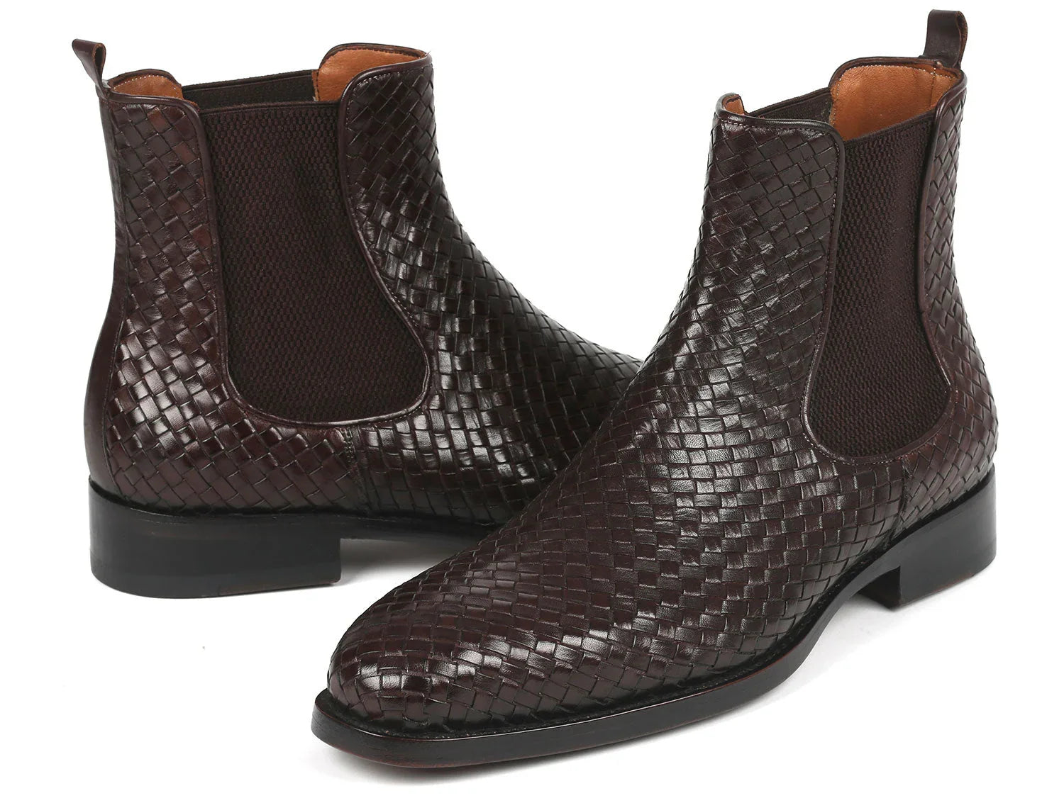 Paul Parkman Chocolate Brown Woven Leather Chelsea Boots - Which Mark