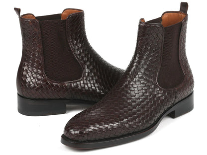 Paul Parkman Chocolate Brown Woven Leather Chelsea Boots - Which Mark