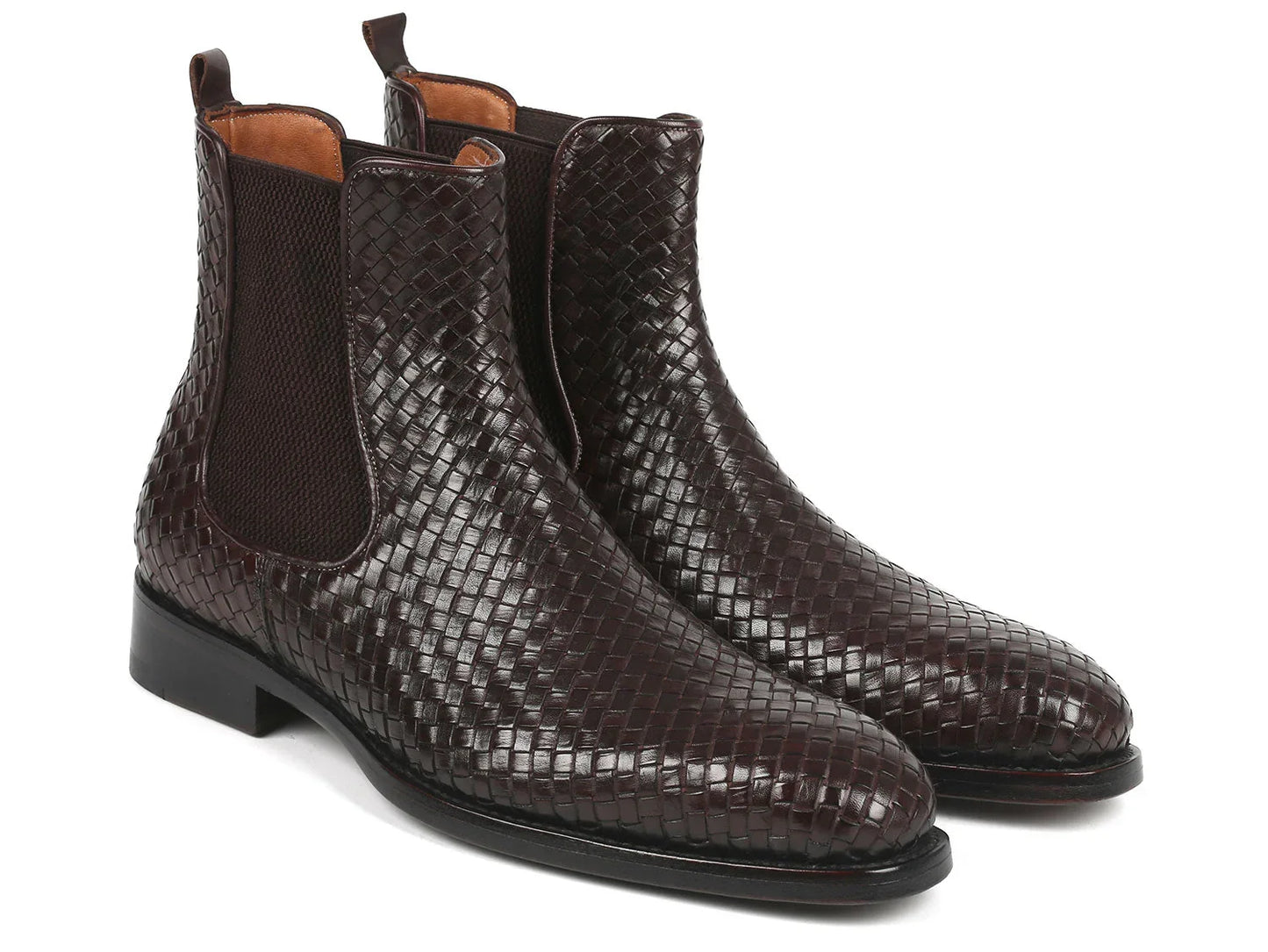 Paul Parkman Chocolate Brown Woven Leather Chelsea Boots - Which Mark