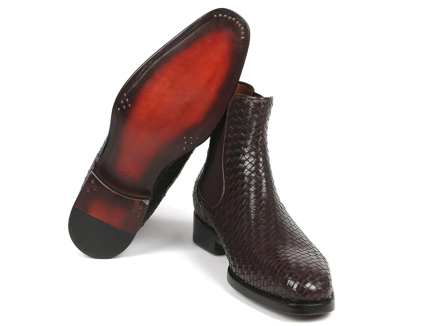 Paul Parkman Chocolate Brown Woven Leather Chelsea Boots - Which Mark