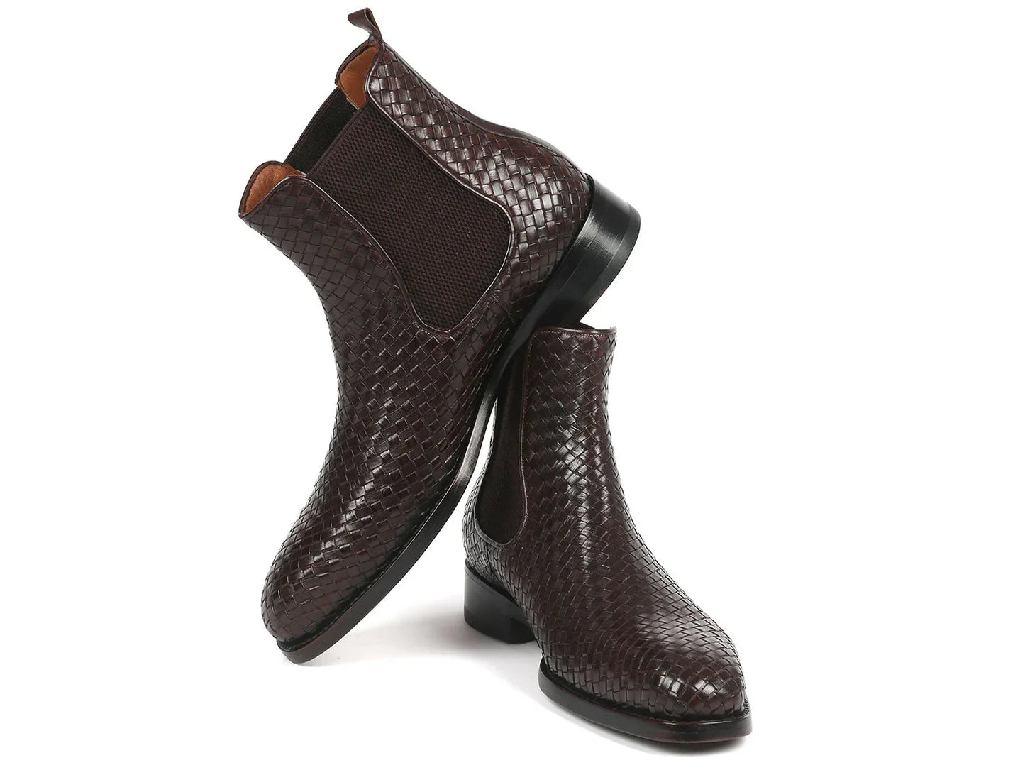 Paul Parkman Chocolate Brown Woven Leather Chelsea Boots - Which Mark