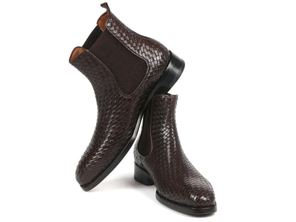 Paul Parkman Chocolate Brown Woven Leather Chelsea Boots - Which Mark