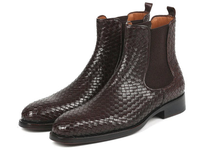Paul Parkman Chocolate Brown Woven Leather Chelsea Boots - Which Mark