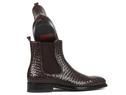 Paul Parkman Chocolate Brown Woven Leather Chelsea Boots - Which Mark