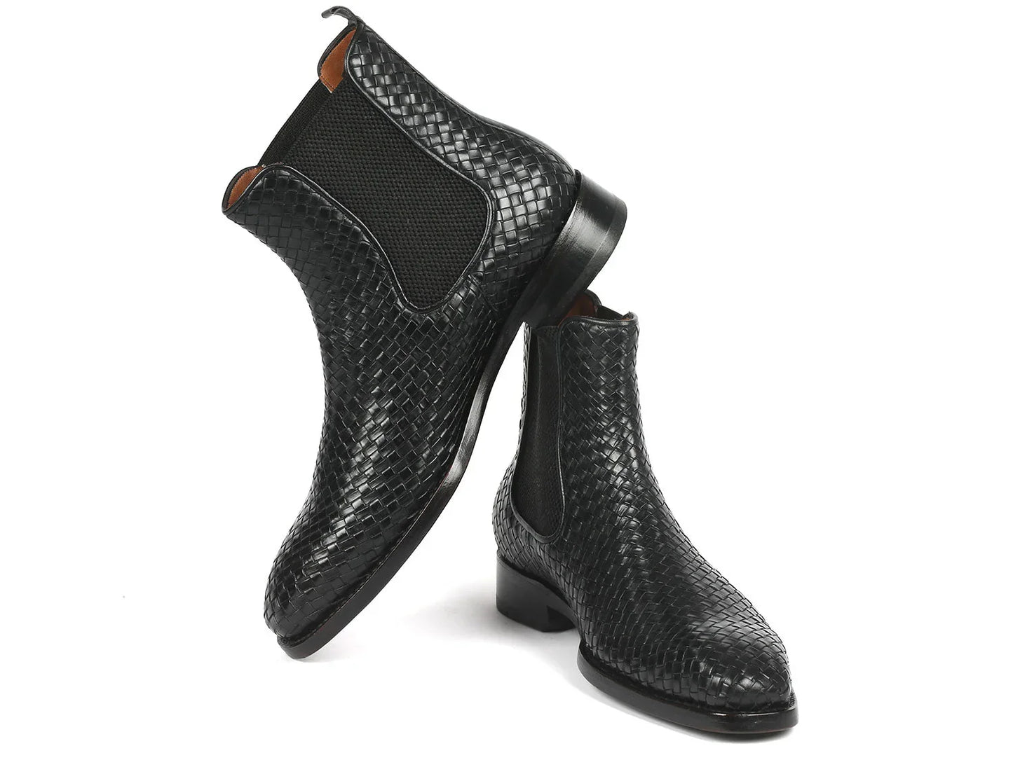 Paul Parkman Black Woven Leather Chelsea Boots (ID#92WN87-BLK) - Which Mark