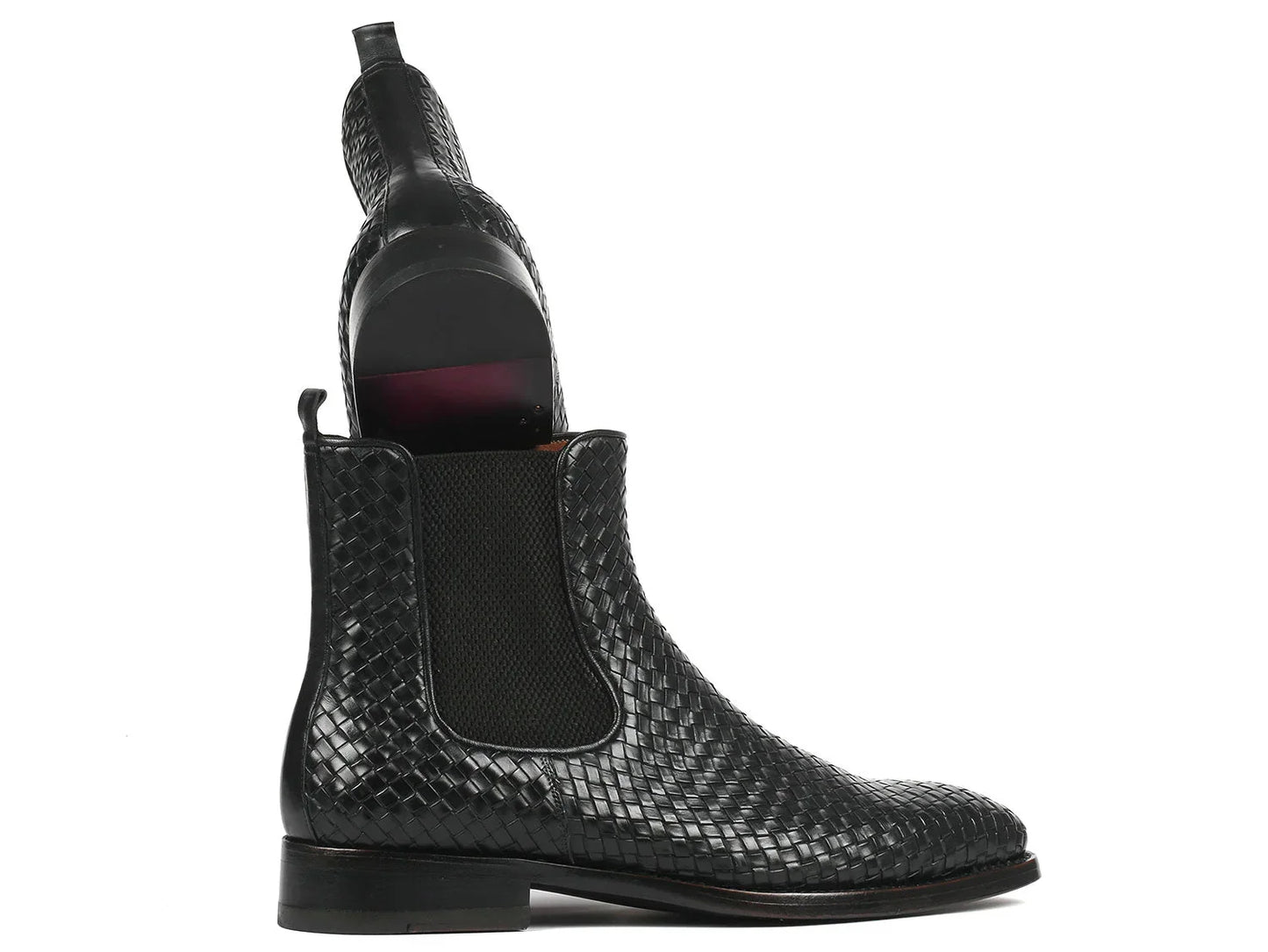 Paul Parkman Black Woven Leather Chelsea Boots (ID#92WN87-BLK) - Which Mark