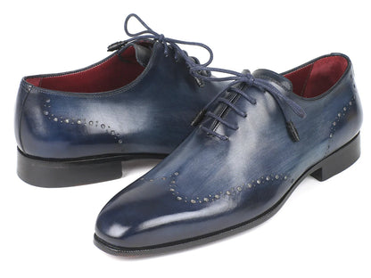 Paul Parkman Men's Navy Burnished Wingtip Oxfords (ID#84NT56) - Which Mark