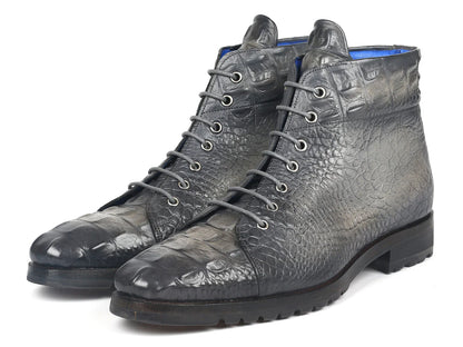 Paul Parkman Men's Gray Croco Embossed Leather Boots (12811-GRY) - Which Mark