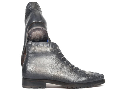 Paul Parkman Men's Gray Croco Embossed Leather Boots (12811-GRY) - Which Mark