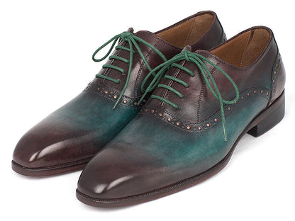 Paul Parkman Men's Green & Bordeaux Plain Toe Oxfords (ID#GH88BB) - Which Mark
