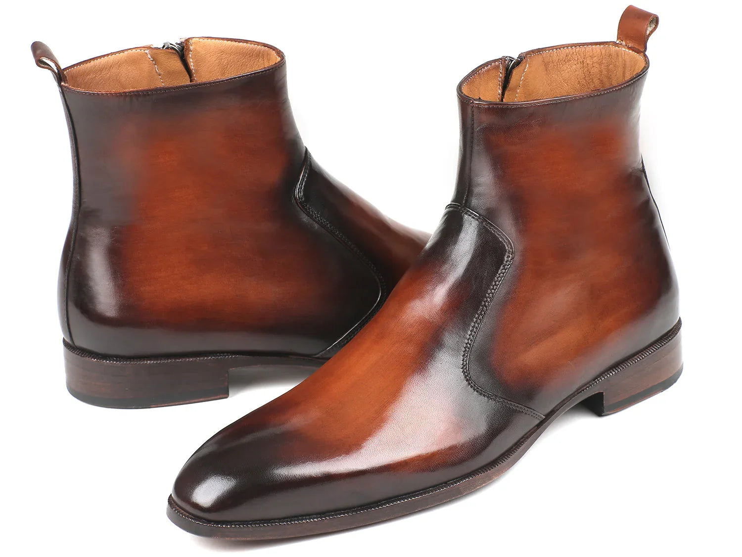 Paul Parkman Brown Burnished Side Zipper Boots (ID#BT486-BRW) - Which Mark