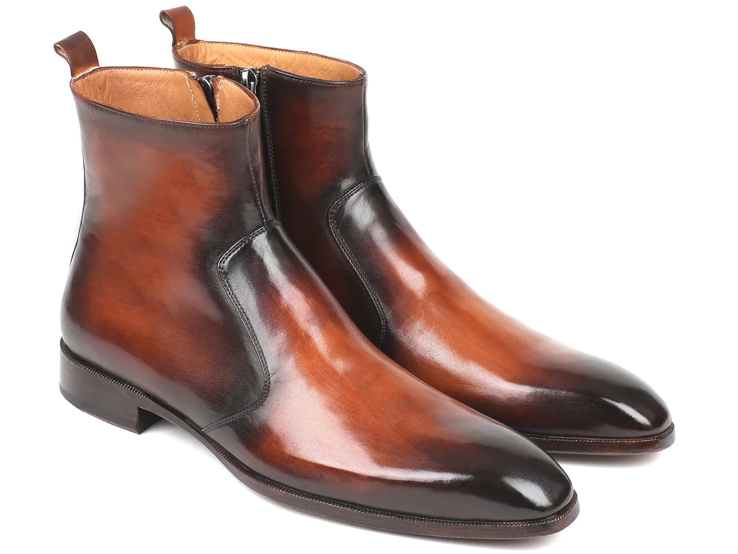 Paul Parkman Brown Burnished Side Zipper Boots (ID#BT486-BRW) - Which Mark