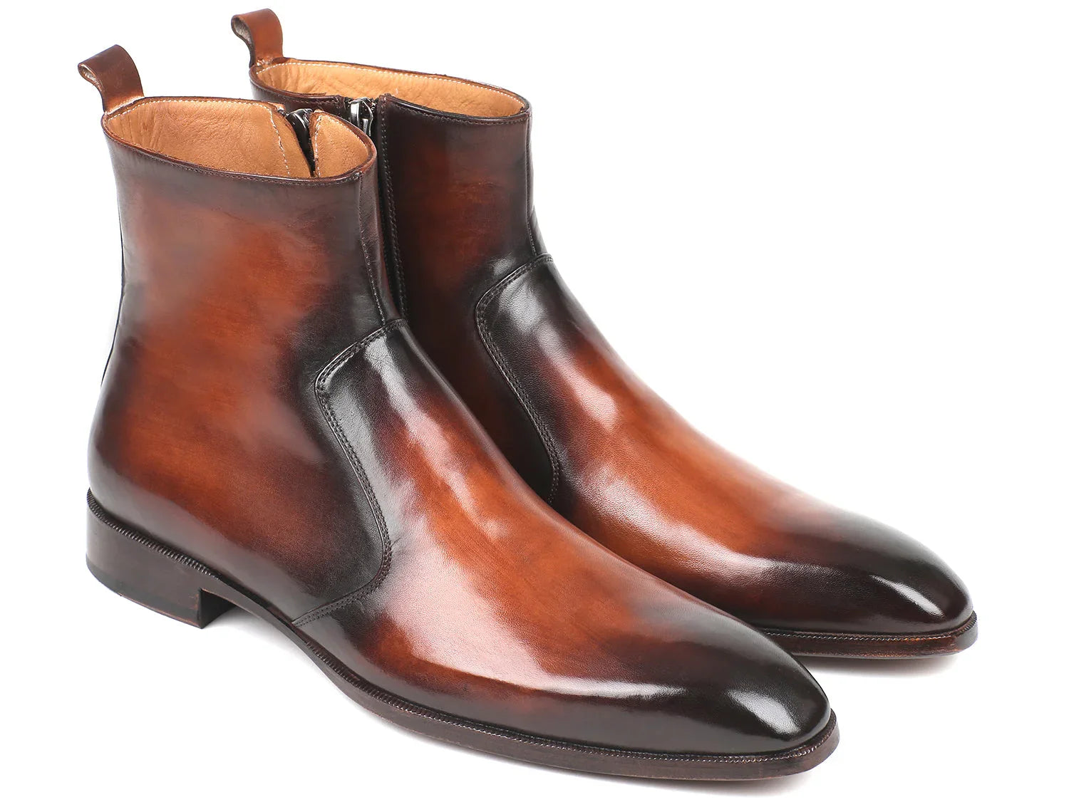 Paul Parkman Brown Burnished Side Zipper Boots (ID#BT486-BRW) - Which Mark