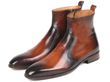 Paul Parkman Brown Burnished Side Zipper Boots (ID#BT486-BRW) - Which Mark