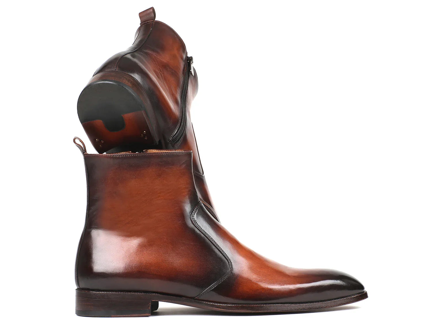 Paul Parkman Brown Burnished Side Zipper Boots (ID#BT486-BRW) - Which Mark