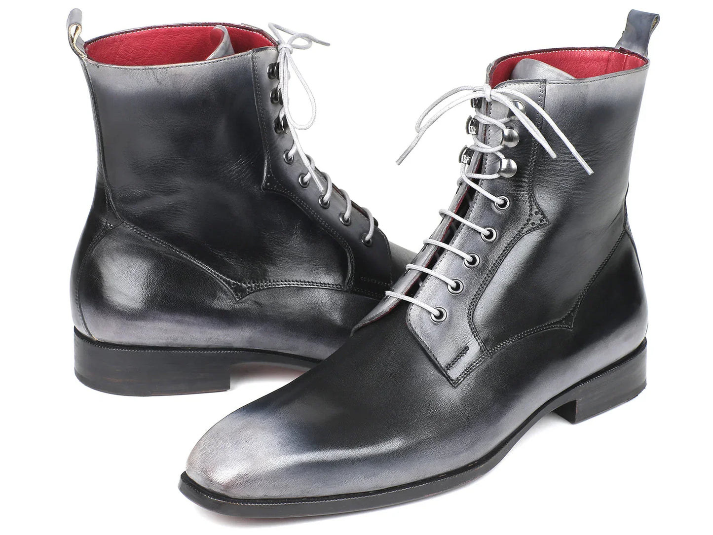 Paul Parkman Men's Gray Burnished Leather Lace-Up Boots (ID#BT535-GRY) - Which Mark
