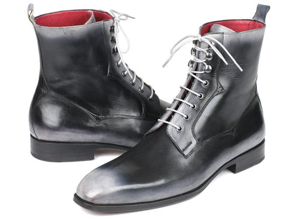 Paul Parkman Men's Gray Burnished Leather Lace-Up Boots (ID#BT535-GRY) - Which Mark