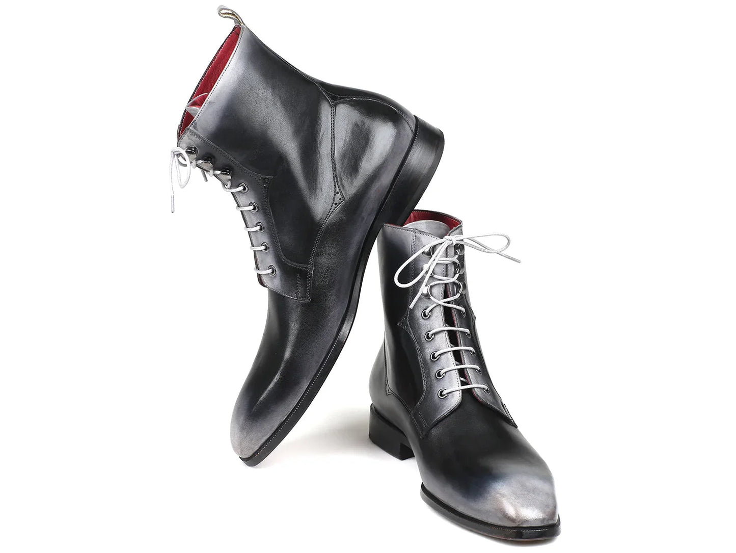 Paul Parkman Men's Gray Burnished Leather Lace-Up Boots (ID#BT535-GRY) - Which Mark