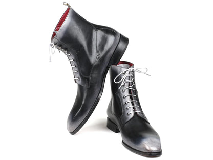 Paul Parkman Men's Gray Burnished Leather Lace-Up Boots (ID#BT535-GRY) - Which Mark