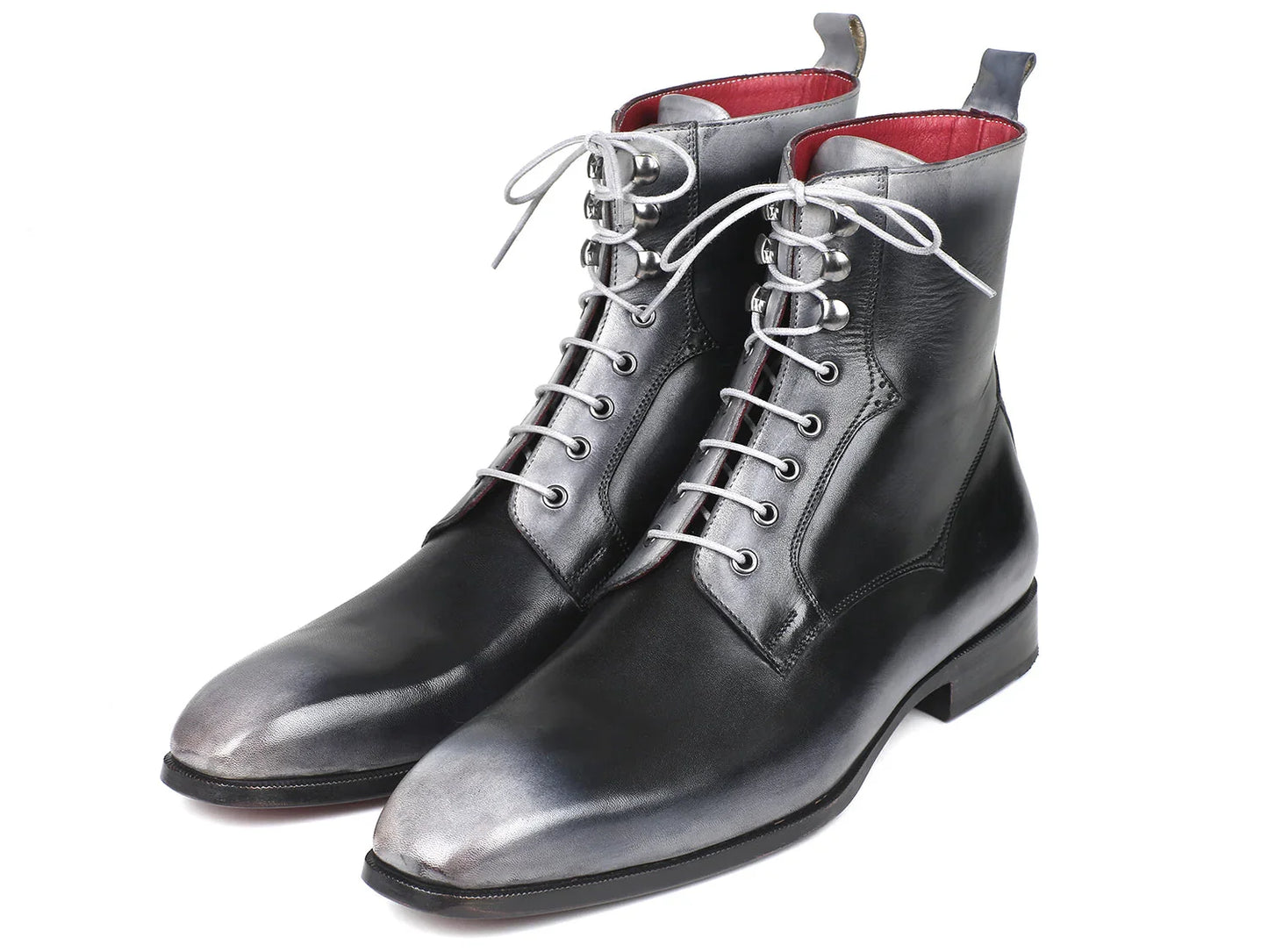 Paul Parkman Men's Gray Burnished Leather Lace-Up Boots (ID#BT535-GRY) - Which Mark