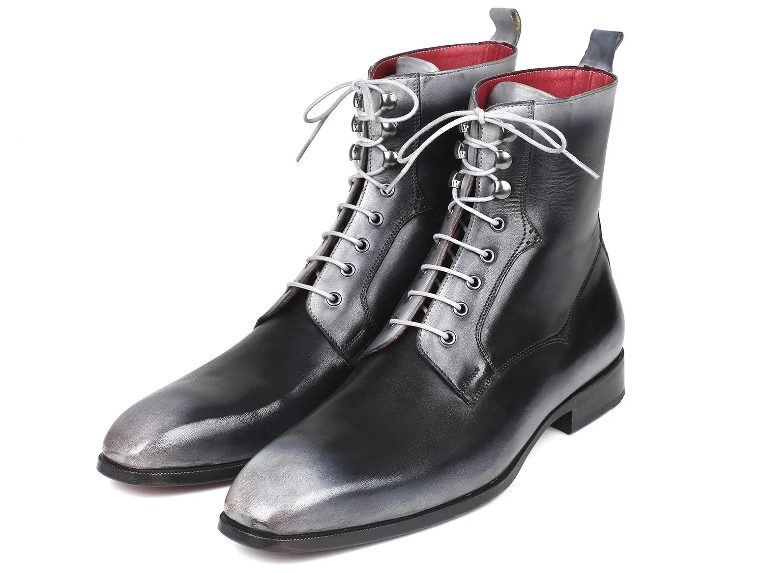 Paul Parkman Men's Gray Burnished Leather Lace-Up Boots (ID#BT535-GRY) - Which Mark