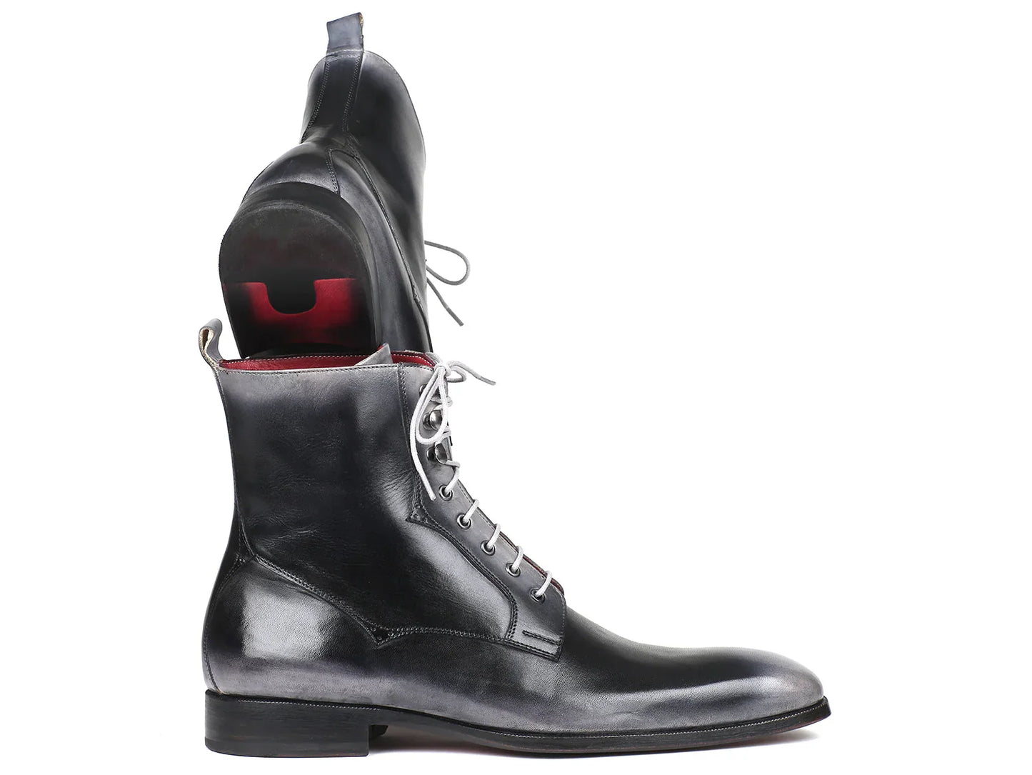 Paul Parkman Men's Gray Burnished Leather Lace-Up Boots (ID#BT535-GRY) - Which Mark