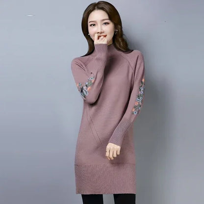Autumn And Winter Fleece-lined Thickened Woolen Dress Sweater - Which Mark