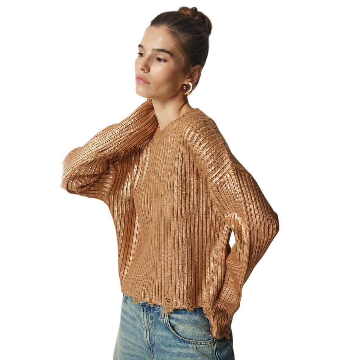 Women's Ragged Design Short Sweater Knitwear Top - Which Mark
