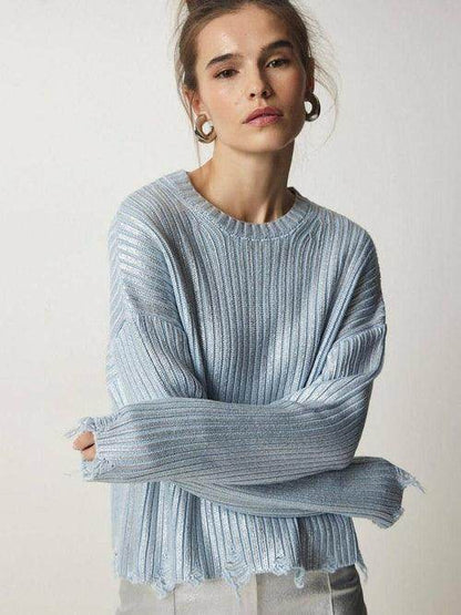 Women's Ragged Design Short Sweater Knitwear Top - Which Mark