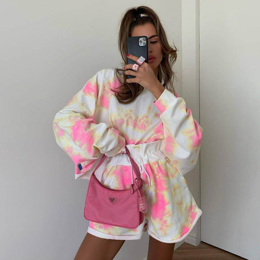 Lace-up Shorts Tie-dye Two-piece Set For Women - Which Mark