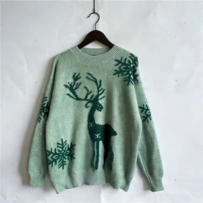 Women's Fashion Round Neck Long Sleeve Knitted Christmas Sweater - Which Mark
